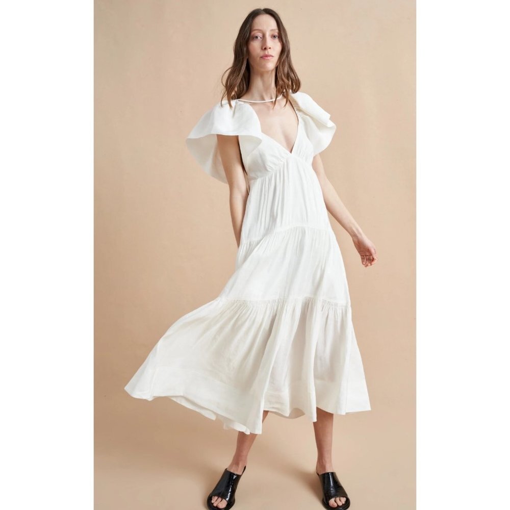 NWT La Ligne Stella ivory linen maxi dress size L - Picture 6 of 10